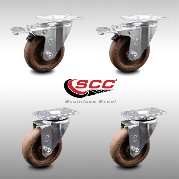 Service Caster 4 Inch SS High Temp Glass Filled Nylon Top Plate Caster Total Lock Brakes, 2PK SCC-SSTTL20S414-GFNSHT-2-S-2 - main